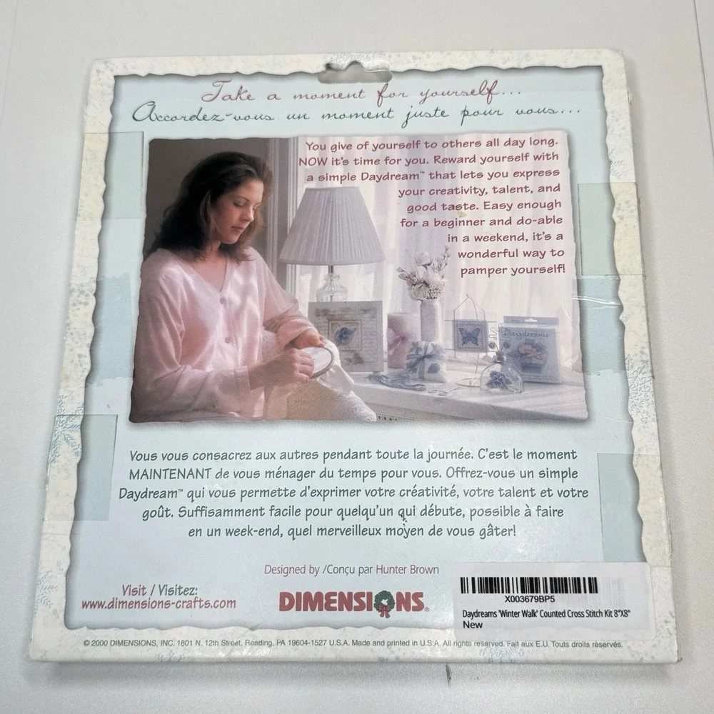 Vtg Dimensions Daydreams Winter Counted Cross Stitch Kit 72747 Framed Mat Glass